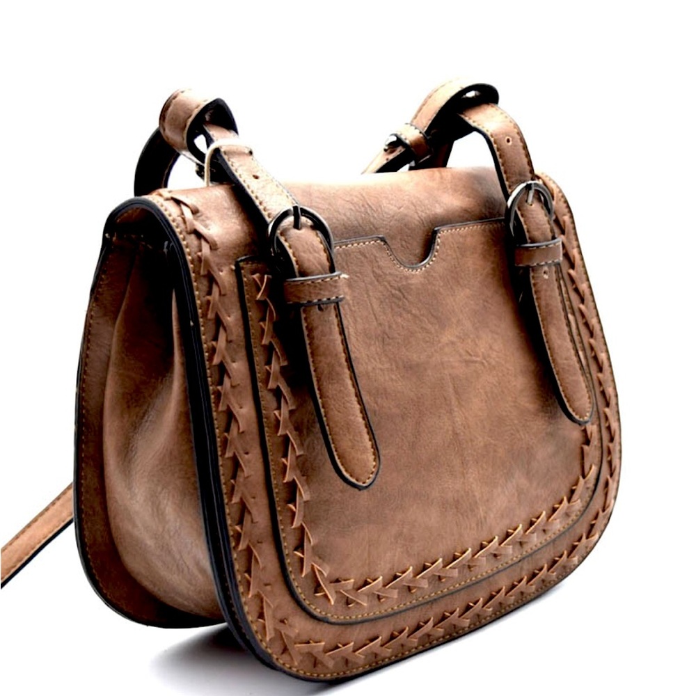 Madison West Elegant Brown Leather Crossbody Bag